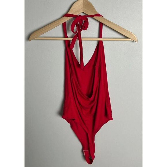 ASOS Red Halter Bodysuit Size 6 US / 10 UK Sleeveless Stretchy Clubwear Festival - Picture 2 of 6